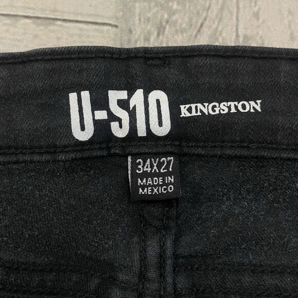 U-510 Men's W34 x L25 Black Kingston Slim Fit Stretch Denim Jeans - Picture 5 of 8